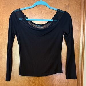 SHEIN Elegant Black Mesh Long Sleeve Top